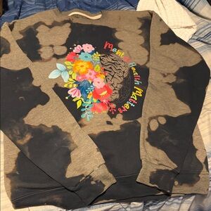 Gray and Black Sweatshirt with Colorful Floral Design